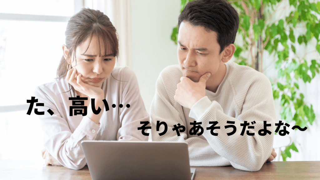 パソコンを悩ましげに覗き込む夫婦