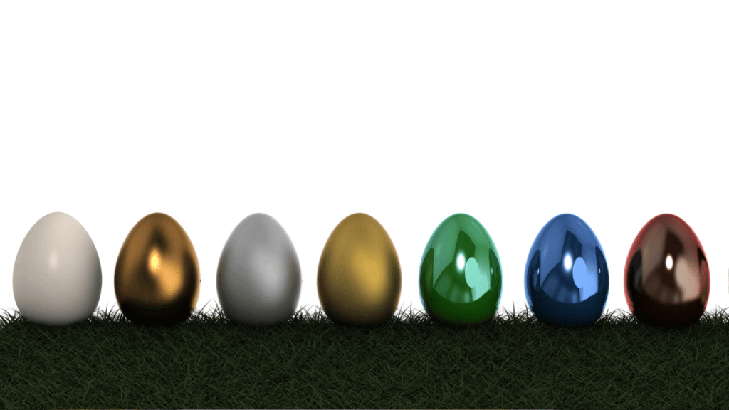 1列に並んださまざまな色の卵