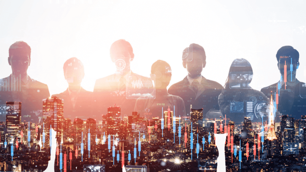 チャートの背景にファンドマネージャーのシルエット